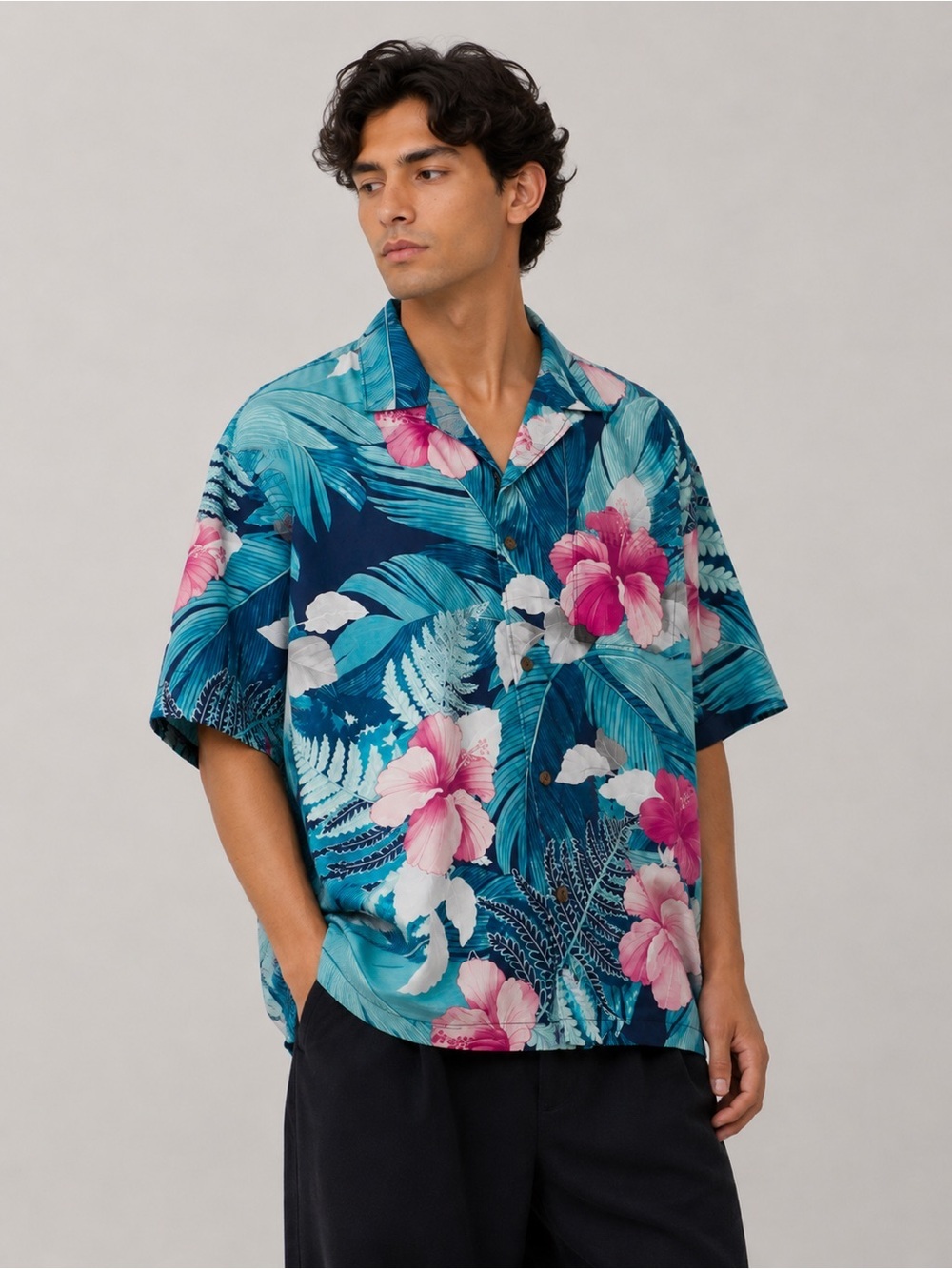 Tommy Bahama Blue Tropical Hibiscus Camp Shirt